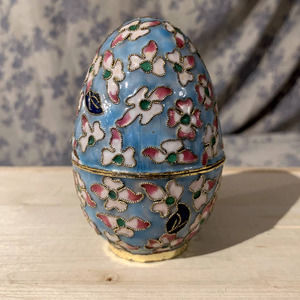 Floral Cloisonné Enamel Egg Trinket Box